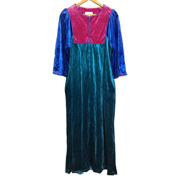 Vintage Saybury Velour Housecoat Pullover Robe Dress Color block Design Size L